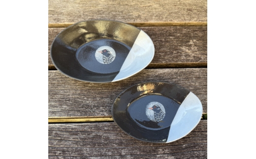 やちむん 焼物 ヤンバルクイナの親子皿セット(オーバル型2枚セット)【1679939】