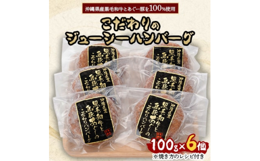 沖縄県産黒毛和牛とあぐー豚を100%使用したこだわりのジューシーハンバーグ100g×6個【1111276】