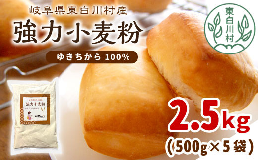 強力小麦粉 ゆきちから 2.5kg(500g×5袋) 岐阜県 東白川村産 ブランド小麦 国産 お取り寄せ 強力粉 小麦粉 パン パン作り 製パン 製パン材料 食パン ベーグル お菓子作り 麦 小麦 ホームベーカリー