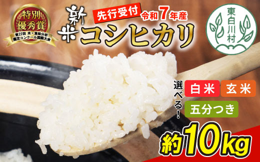 【白米】【令和7年度産・先行受付】令和7年産 コシヒカリ 約10kg 米 岐阜県 東白川村産 選べる 精米度合い 精米 新米 白米 五分付き 五分つき米 五分精米 玄米 お米 こめ 精米 ご飯 おにぎり 食物繊維 低GI 返礼品 ふるさと納税 16000円