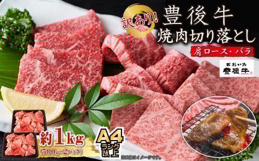 訳あり!【A4~A5】豊後牛焼肉切り落とし(肩ロース・バラ) 1kg(500g×2p) D24