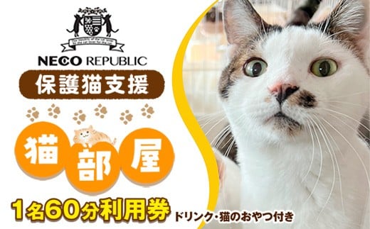 保護猫支援 猫部屋１名６０分利用券 ドリンク・猫のおやつ付き BR05