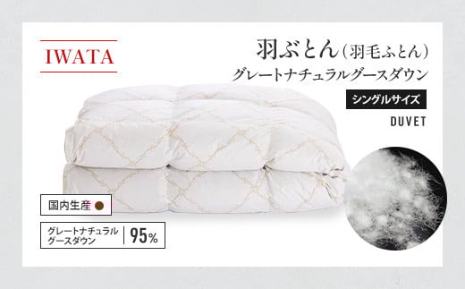 IWATA 羽ぶとん(羽毛ふとん) グレートナチュラルグースダウン シングルサイズ 羽毛布団 高級 AA012