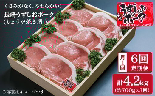 【6回定期便】長崎うずしおポーク ロース（しょうが焼き用） 月1回700g 計4.2kg 訳あり＜スーパーウエスト＞長崎 西海 国産豚 豚肉 ブランド豚 生姜焼き しょうが焼き ロース 贈答 ギフト［CAG025］