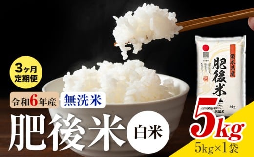 【3ヶ月定期便】熊本県産 肥後米 無洗米 白米 5kg 1袋5kg 米 お米 令和6年産 九州産 熊本県産 送料無料《お申込み翌月に出荷予定》 無洗米 白米 米
