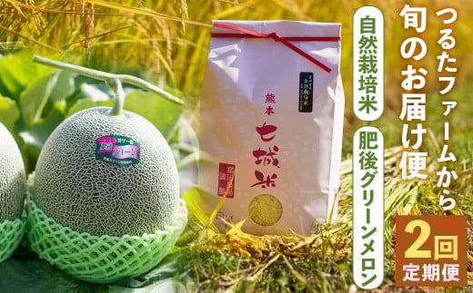 【2回定期便】つるたファームから旬のお届け便 Green (自然栽培米 5kg・肥後グリーンメロン 2玉) お米 米 精米 白米 ごはん ご飯 ヒノヒカリ 果物 くだもの 果物 メロン グリーンメロン