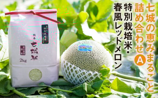 七城の恵みまるごと詰め合わせA(特別栽培米 2kg・春風レッドメロン 1玉)【2026年5月上旬~5月下旬発送予定】