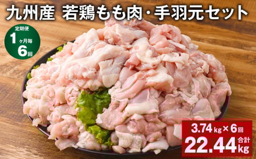 【1ヶ月毎6回定期便】 九州産 若鶏もも肉・手羽元セット 計約22.44kg（約3.74kg×6回） 鶏肉 もも肉 手羽元【お申込み翌月から出荷】