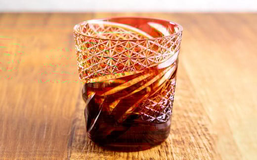 小樽 切子 オールド雅 ー金赤琥珀ー 約250ml×1個 高さ9cm 化粧箱