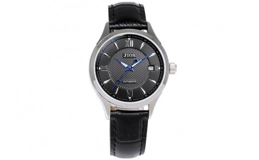 JIOS SEIRAN 日本製 自動巻き腕時計 メンズ 男性用 革ベルト ブランド ドレスウォッチ ジオス 黒文字盤 × 青針 クロコ型押しベルト（黒）