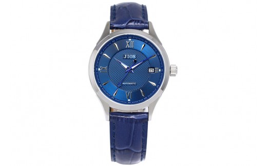 JIOS SEIRAN 日本製 自動巻き腕時計 メンズ 男性用 革ベルト ブランド ドレスウォッチ ジオス ブルー文字盤 × 青針 クロコ型押しベルト（青）