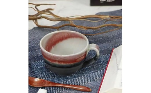 信楽焼 陶器製 丸型スープカップ (ラズベリー)