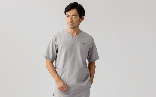 レピウスの白衣 【メンズ】スクラブ リンクル / ネーム刺繍付き (カラー:グレー、サイズ:L)