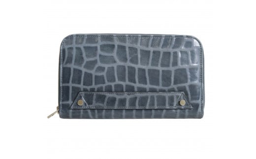 クロコ調マルチウォレットポーチ[トルコ産シープレザー使用] (全3色) (カラー：ミッドナイト)