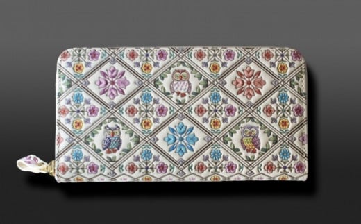 【浅草文庫】ラウンド長財布 ふくろう柄 (カラー：サンライズ（ピンク系）)