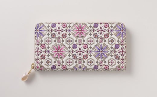 【浅草文庫】ラウンド長財布 花菱柄 (カラー：ワイン)