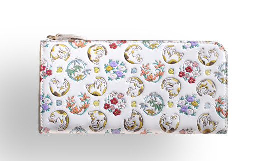 【浅草文庫】L字長財布〈猫柄〉 | 財布 長財布 日用品 雑貨 スリム 大容量 L字 ファスナー 猫 ネコ ねこ 本革 牛革 レザー 日本製 国産 ハンドメイド ギフト プレゼント メンズ レディース