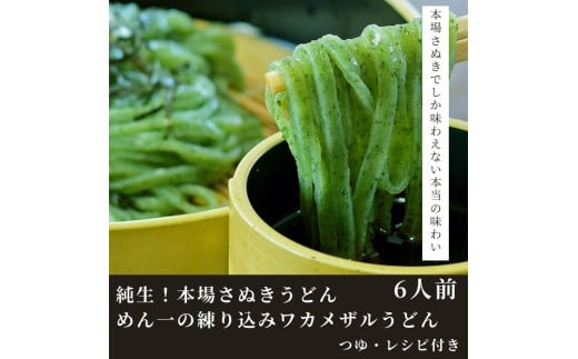 純生!本場さぬきうどんめん一の練り込みワカメザルうどん(6人前)【L-42】