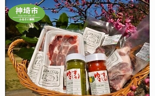 脊振ジビエ 詰め合わせ イノシシ肉約600g&柚子胡椒2本セット 【ジビエ イノシシ肉 ロース バラ カレー 鍋 詰め合わせ】(H044125)