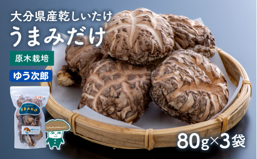 乾しシイタケ(80g×3袋)品種:ゆう次郎【大分県新ブランドうまみだけ】