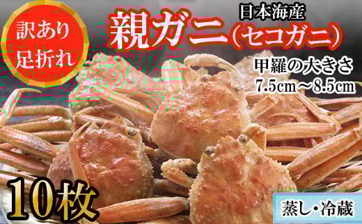 【蒸し】訳あり足折れご自宅用 日本海産親ガニ(セコガ二) 10枚