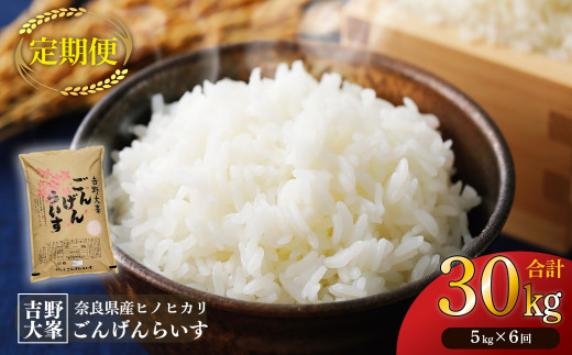 【定期便】【令和7年産先行予約】ひのひかり 奈良のお米のお届け便 5kg×半年分 (6回)|ごんげんらいす 白米 米 精米 ヒノヒカリ ごはん 奈良県産 吉野町 令和7年 令和7年産 新米