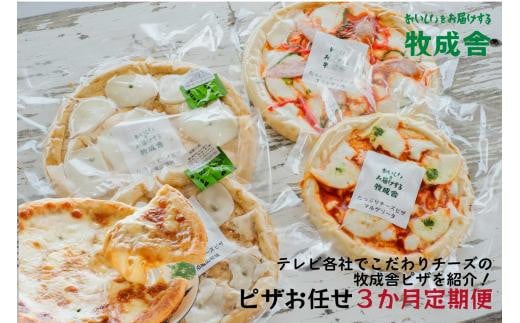 <牧成舎定期便 3カ月>飛騨の牛乳屋 牧成舎 お任せチーズたっぷりピザセット ピッツァ 種類お任せ マルゲリータ 洋風トマト 和風山椒 お任せ 定期便 モッツアレラチーズ 乳製品 DF114