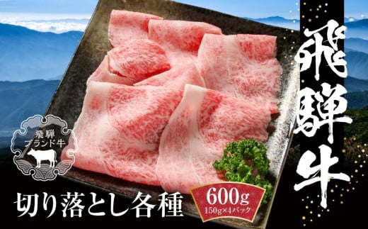 飛騨牛 切落とし 600g（約150g×4パック） 冷凍真空パック | 肉 お肉 すき焼き すきやき しゃぶしゃぶ 黒毛和牛 和牛 個包装 小分け 人気 おすすめ 牛肉 ギフト お取り寄せ【飛騨高山ミート MZ001】