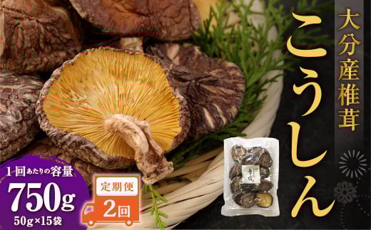 【2ヶ月定期便】大分産椎茸こうしん 750g（50g×15袋） 合計1,500g 30袋 乾燥椎茸 乾燥 しいたけ 干し椎茸 乾し椎茸 乾燥野菜 原木こうしん 大分県 九重町
