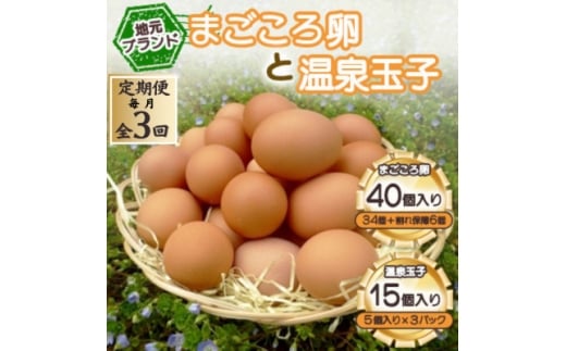 ＜毎月定期便＞「地元ブランド」　まごころ卵40個(卵34個と割れ保障6個)と温泉玉子のセット全3回【4070040】