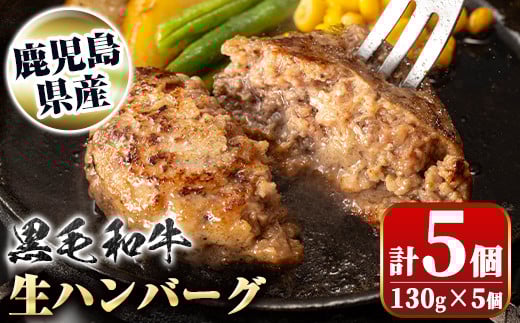 A91024 鹿児島県産 黒毛和牛 生ハンバーグセット(130g×5個) 鹿児島 国産 九州産 牛肉 生 ハンバーグ 冷凍ハンバーグ 冷凍 特選A5 A5 A4 おかず 惣菜 肉加工 ギフト 贈答【新村畜産】