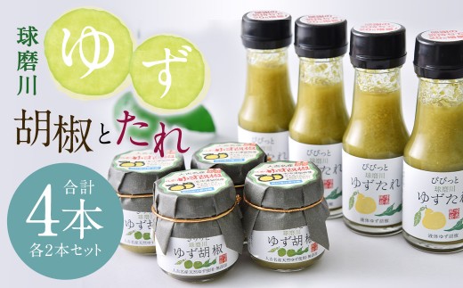 人吉球磨産の『球磨川ゆず胡椒』40gと『球磨川ゆずたれ』75g ×各2本セット【計4本】 柚子胡椒 柚子 ユズ ゆず 胡椒 唐辛子 調味料 たれ タレ 手作り 無添加 熊本県 人吉市 常温