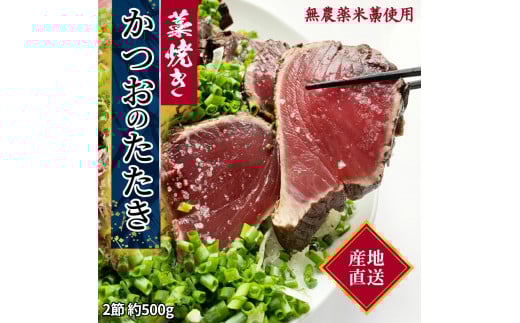 藁焼き かつおのたたき 冷凍 2節 500g(3人~4人前) 特製タレ 室戸海洋深層水塩 塩たたき 一本釣り 鰹 土佐 送料無料 お中元 お歳暮【R01445】