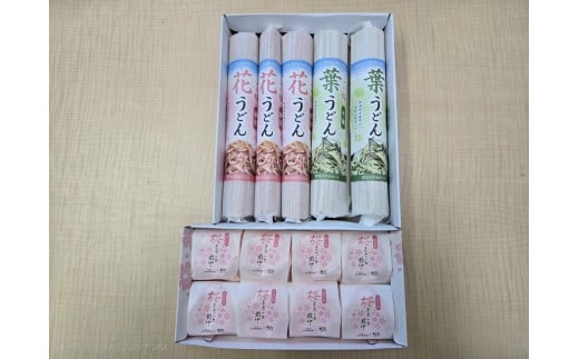 うどんと最中セット ( ごせん桜うどん 花3把 葉2把・桜まるごと最中8個 ) | お取り寄せ グルメ 食品 プレゼント ギフト 新潟県 五泉市 一般社団法人 五泉市観光協会
