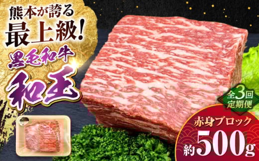 【全3回定期便】熊本県産A5等級 黒毛和牛 和王 赤身ブロック 約500g 計約1.5kg【帝神志方ミート 株式会社】 牛 肉 モモ もも 赤身 ブロック ローストビーフ 焼き肉 バーベキュー A5 和牛 国産 熊本 定期便 [AYCH044]
