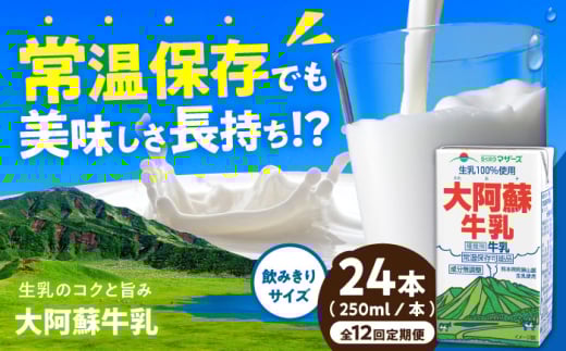 【全12回定期便】大阿蘇牛乳 ロングライフ 250ml 24本（12本入り×2ケース） 6L【合同会社 福福堂】成分無調整牛乳 ミルク カルシウム 牛乳 常温保存 長期保存 送料無料 [AYAC029]