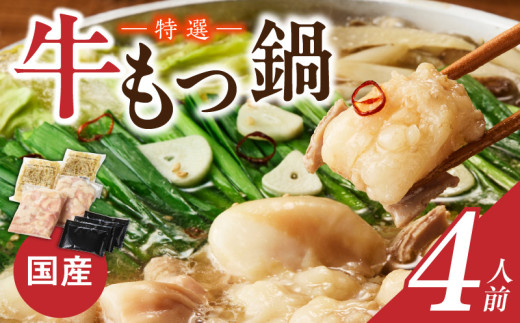 博多名物 国産牛 特選もつ鍋 醤油味 4人前セット_Cn129