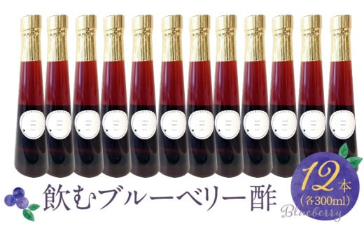 飲むブルーベリー酢　12本_飲むブルーベリー酢 300ml × 12本 ブルーベリー 果汁 果実酢 酸味控えめ 甘い 飲みやすい アントシアニン 疲れ目 腸内環境 健康 希釈 3倍～5倍 牛乳 炭酸 焼酎 ビール ソフトドリンク 飲むお酢 お酢 酢 飲料 飲み物 常温 お取り寄せ 福岡県 久留米 送料無料_Ex208