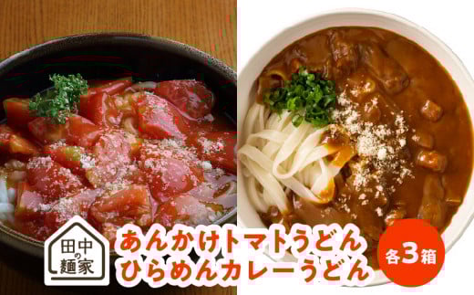 田中の麺家あんかけトマトうどん・ひらめんカレーうどん各3箱_田中の麺家 あんかけトマトうどん ひらめんカレーうどん 各 3箱 詰め合わせ 国産たまねぎたっぷり 濃厚カレールー カレーうどん トマトうどん 食べ比べ 食品 加工食品 粉もの 麺 常温 お取り寄せ  お取り寄せグルメ 福岡県 久留米市 送料無料_Bu004