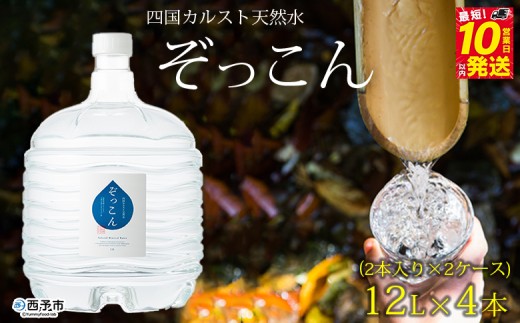 四国カルスト天然水ぞっこん (12L×2本)×2ケース 計4本