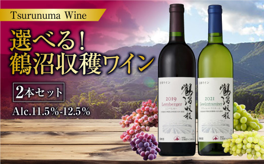 選べる! 鶴沼収穫ワイン 2本セット 750ml×2本 計1500ml アルコール11.5%-12.5% お酒 酒 ワイン 赤 白 オレンジワイン 北海道 浦臼町
