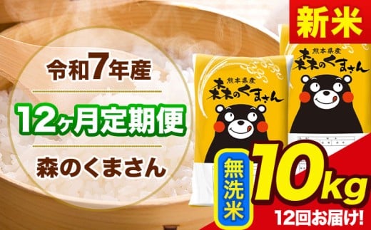 新米 令和7年産 森のくまさん 【12ヶ月定期便】 無洗米 《11月から出荷開始》 10kg (5kg×2袋) 計12回お届け 熊本県産 単一原料米 森くま 熊本県 玉東町
