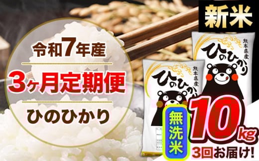 [3ヶ月定期便]新米 令和7年産 定期便 無洗米 ひのひかり 10kg [11月から出荷開始]令和7年産 熊本県産 ふるさと納税 精米 ひの 米 こめ ふるさとのうぜい ヒノヒカリ コメ 熊本米 ひのもり