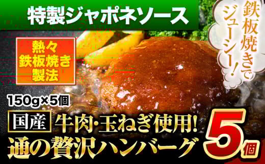 ハンバーグ 5個 国産のお肉使用! 鶏肉不使用 温めるだけ 「通の贅沢ハンバーグ」特製ジャポネソース[45日以内に出荷予定(土日祝除く)] 牛 訳あり 小分け 早く届く