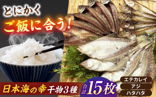 干物 一度食べたらやみつき！恵曇一夜干しセット3種×5尾 島根県松江市/有限会社丸三商店 [ALCP002]｜魚 干物 日本海 一夜干し 詰め合わせ セット 高級魚 島根 松江 おすすめ 人気 ひもの 手作り 魚 さかな 高級 おいしい うまい ハタハタ カレイ アジ あじ 贈答 ギフト プレゼント 贈り物 お土産 おかず おつまみ 酒の肴 ごはんのお供 唐揚げ 南蛮漬け アレンジ
