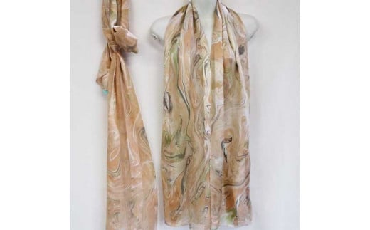 ◆墨流し染シルクショール(レディース)茶系グレー系