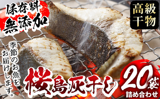 y061 <高級手作り干物>桜島灰干し詰め合わせ!鹿児島県湧水町産にじますの他、季節のお魚を計20袋お届け! 干物 魚 焼き魚 おかず 晩御飯 晩ごはん 朝食 朝ごはん 朝ご飯 和食 定食 にじます ニジマス 保存料無添加 【福永商店】