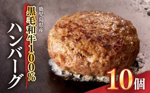 1525 鹿児島県産黒毛和牛100%ハンバーグ10個 KN041-008