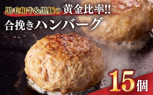 1526 黒毛和牛&黒豚の黄金比率!!合挽きハンバーグ 15個 KN041-007
