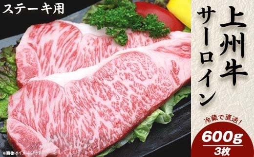 上州牛サーロイン600g:ステーキ用(3枚)【冷蔵で直送】B-11